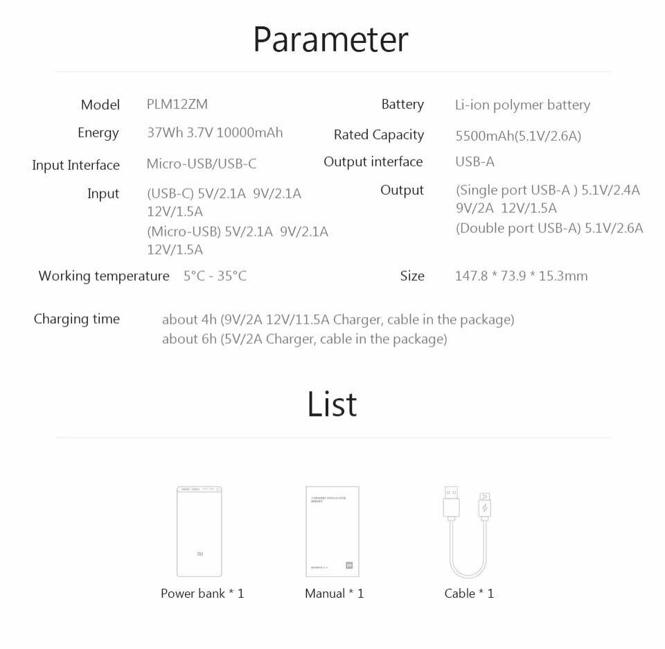 Xiaomi Mi Power Bank 3 10000mAh PLM13ZM Dual USB 18W Fast Charging