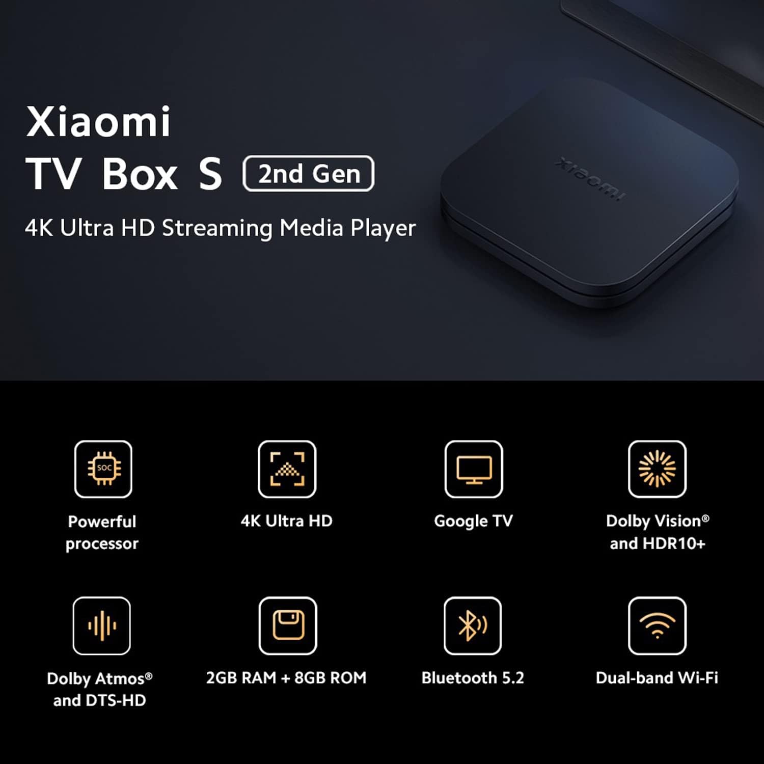 Xiaomi TV Box S (2nd Gen) 4K Ultra HD Streaming Media Player, Google TV Box with 2GB RAM 8GB Australian Version