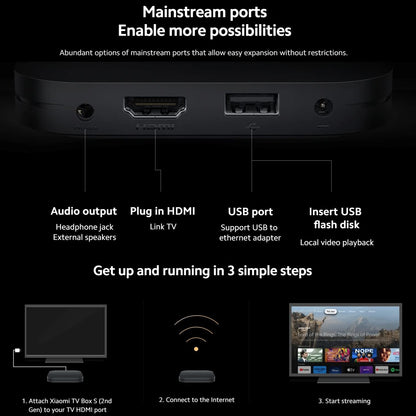 Xiaomi TV Box S (2nd Gen) 4K Ultra HD Streaming Media Player, Google TV Box with 2GB RAM 8GB Australian Version