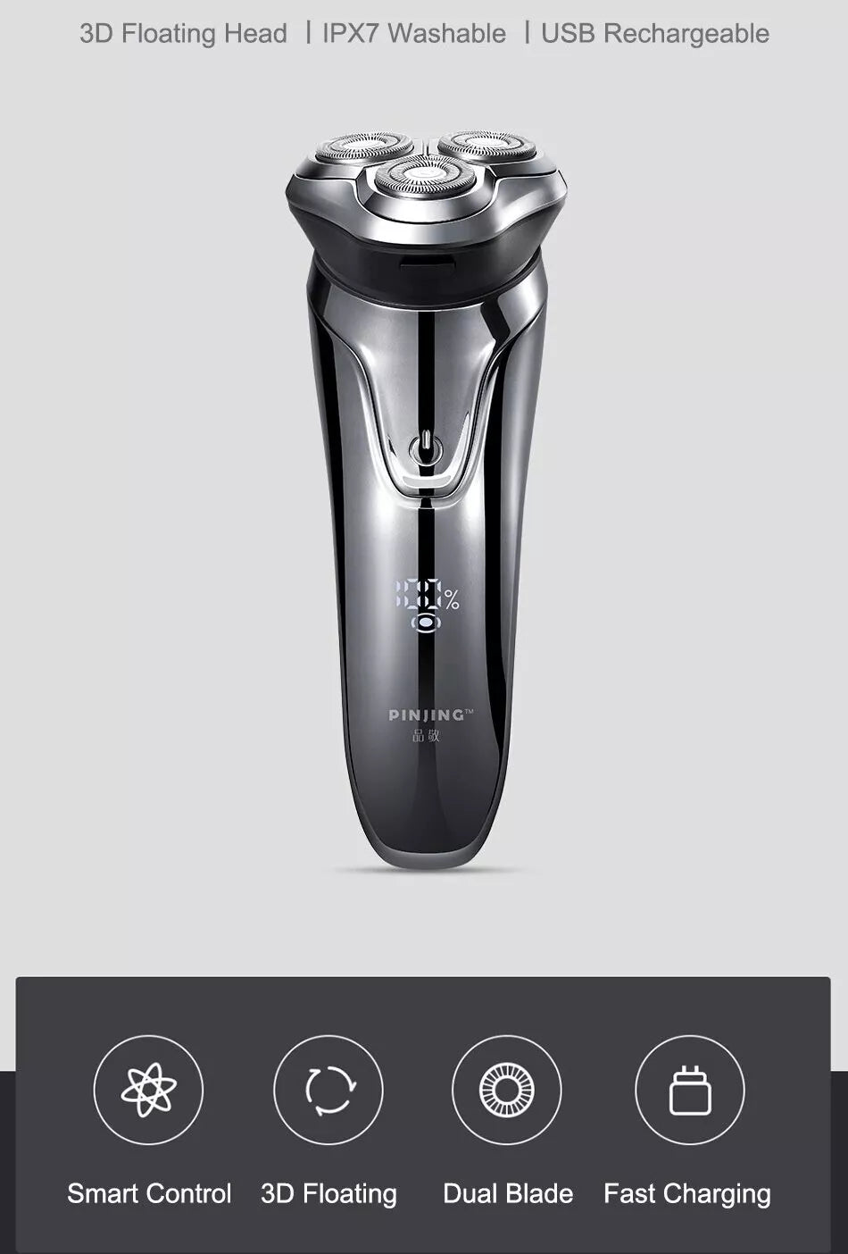 So White Wireless 3D Smart Floating Usb Charging Electric Razor Shaver