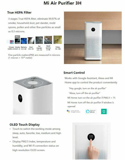 Xiaomi Mi Smart Air Purifier 3 3H OLED Display Smart APP WIFI HEPA Filter Version