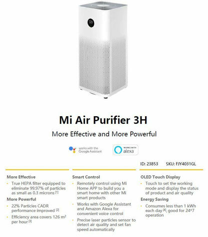 Xiaomi Mi Smart Air Purifier 3 3H OLED Display Smart APP WIFI HEPA Filter Version