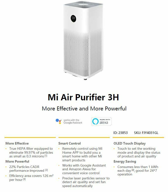 Xiaomi Mi Smart Air Purifier 3 3H OLED Display Smart APP WIFI HEPA Filter Version